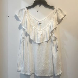 Old Navy Cream Sleeveless V-neck Ruffle Top